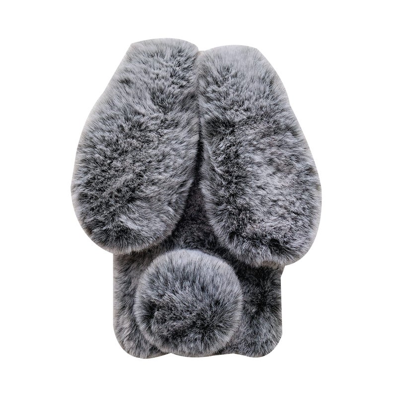 Omio for iPhone 11 Rabbit Faux Fur Case, Soft Handmade Fluffy Furry Cute Bunny Plush Rabbit Warm Big Ear Bling Crystal Rhinestone Bowknot Ultra Thin Cover for Women Girls Dark Gray - Image 1